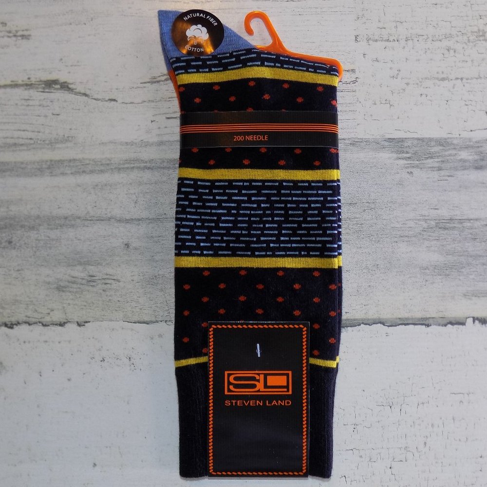 MEN'S STEVEN LAND FANCY DRESS SOCKS Black w/Orange